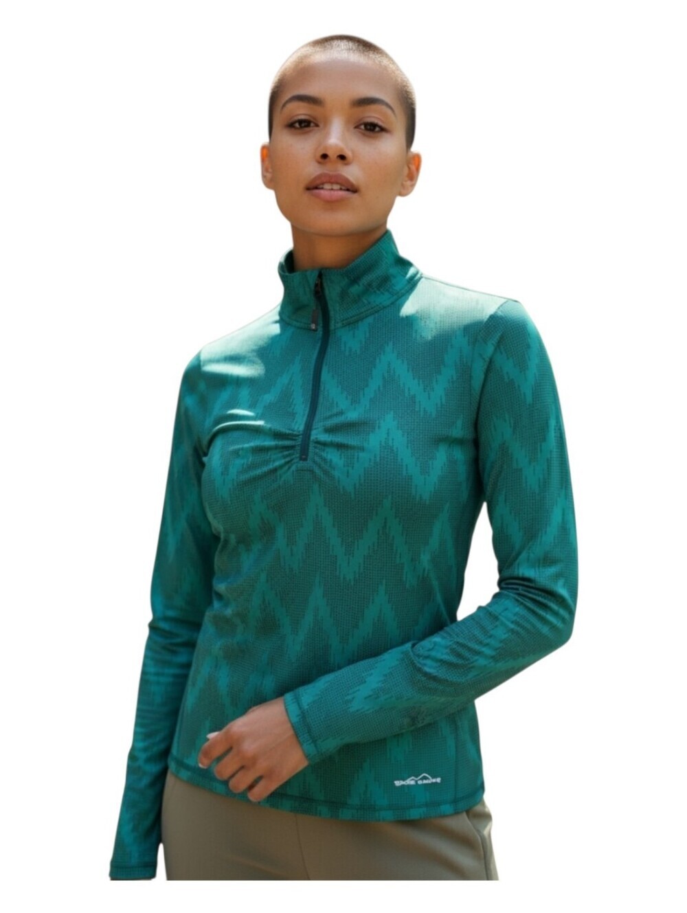 Eddie Bauer Womens Green Geoprint Smooth Mid Layer Quarter Zip Pullover Medium